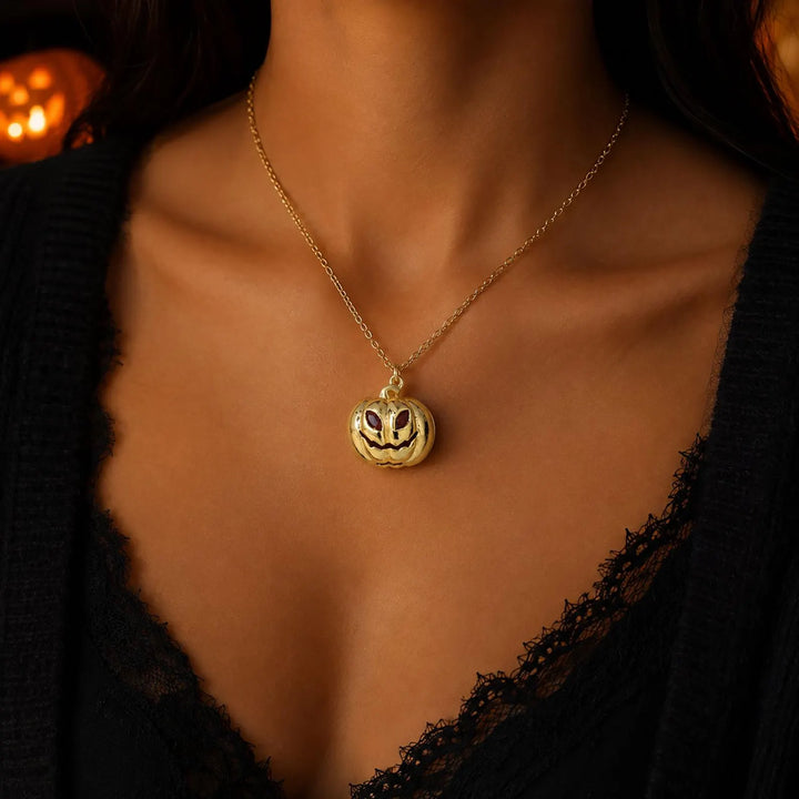14K Gold Halloween Pumpkin Necklace for Women