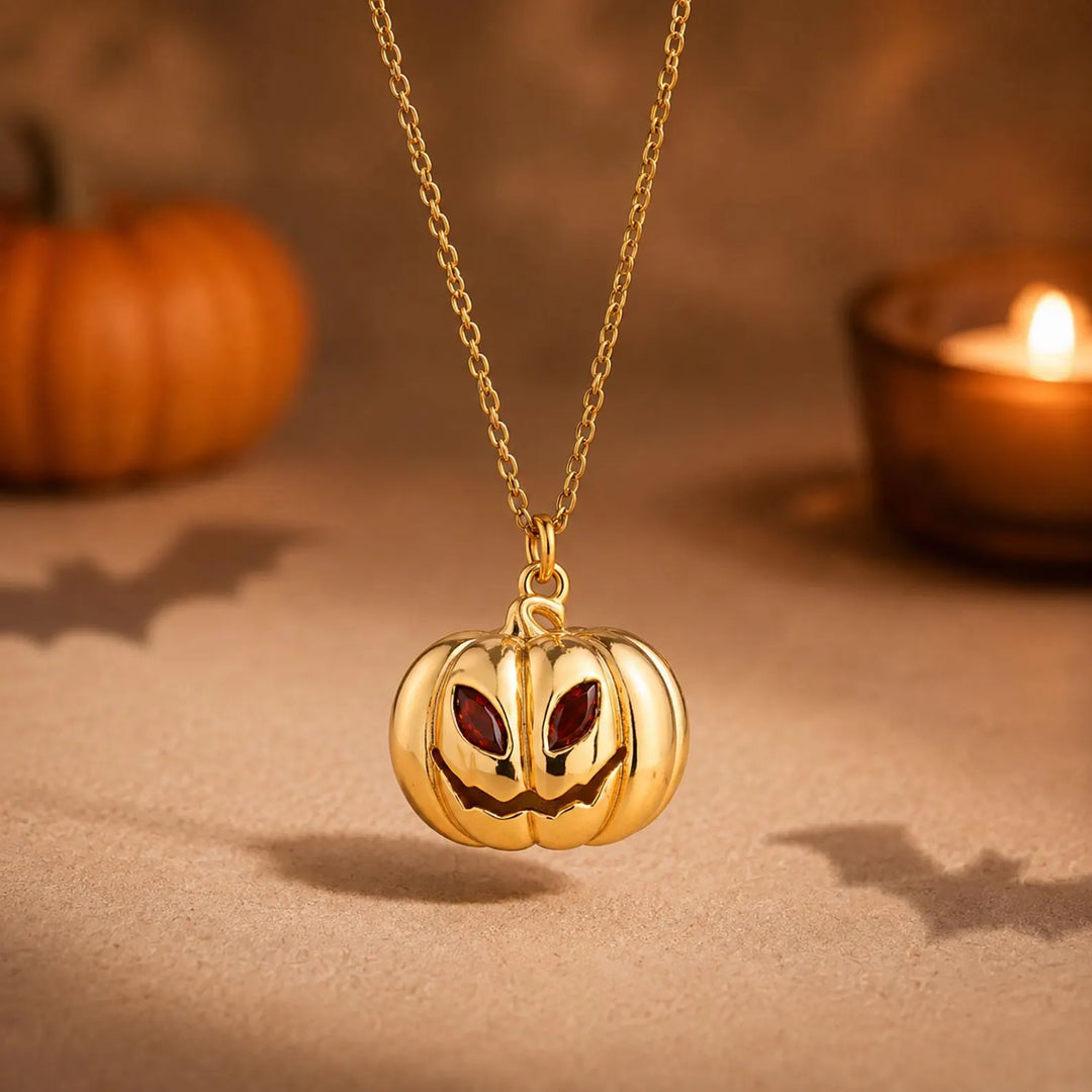 14K Gold Halloween Pumpkin Necklace for Women