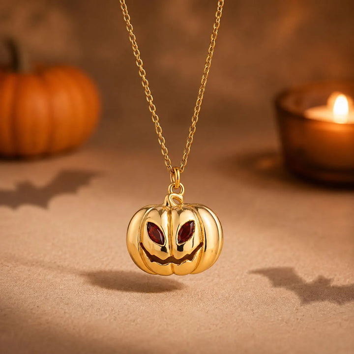 14K Gold Halloween Pumpkin Necklace for Women