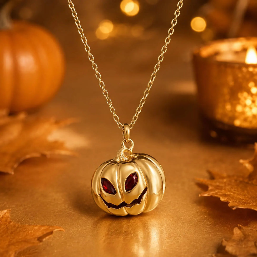 14K Gold Halloween Pumpkin Necklace for Women