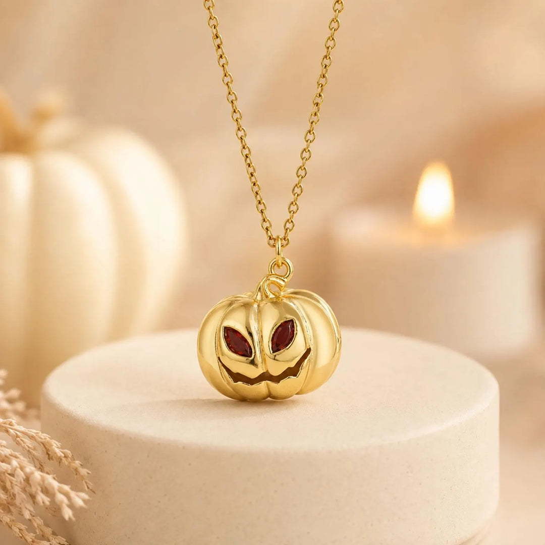 14K Gold Halloween Pumpkin Necklace for Women