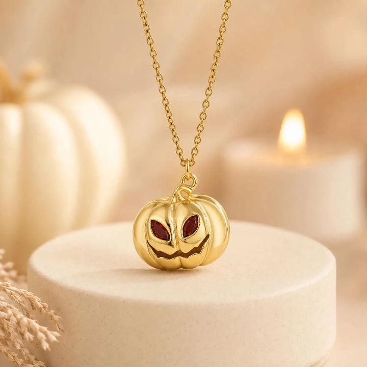 14K Gold Halloween Pumpkin Necklace for Women