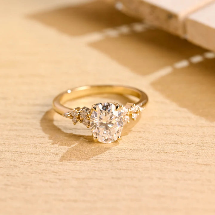 1.50CT Oval Cut Cluster Diamond Moissanite Engagement Ring