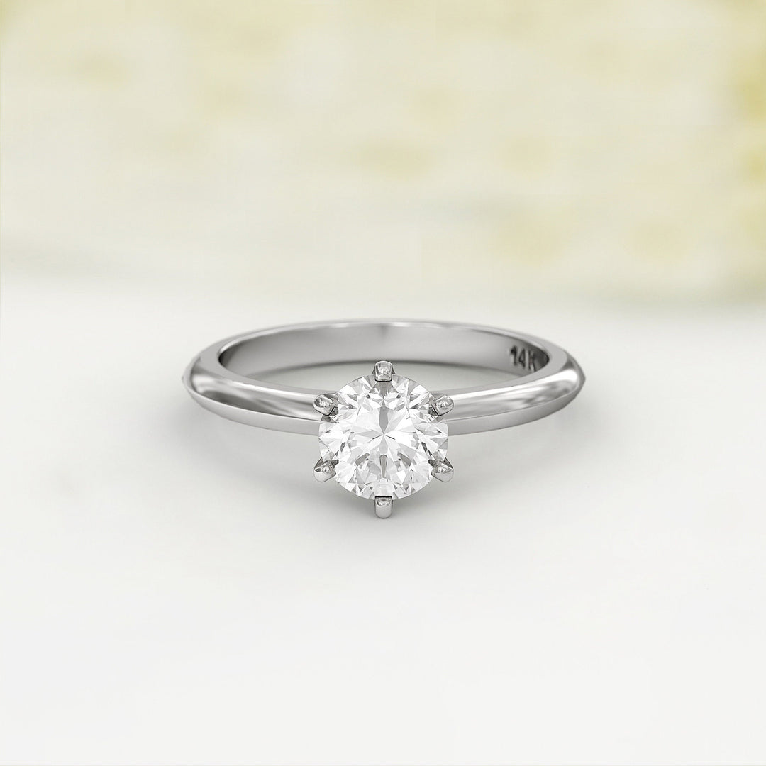 1.0 CT Round Cut Moissanite Six Prong Diamond Engagement Ring