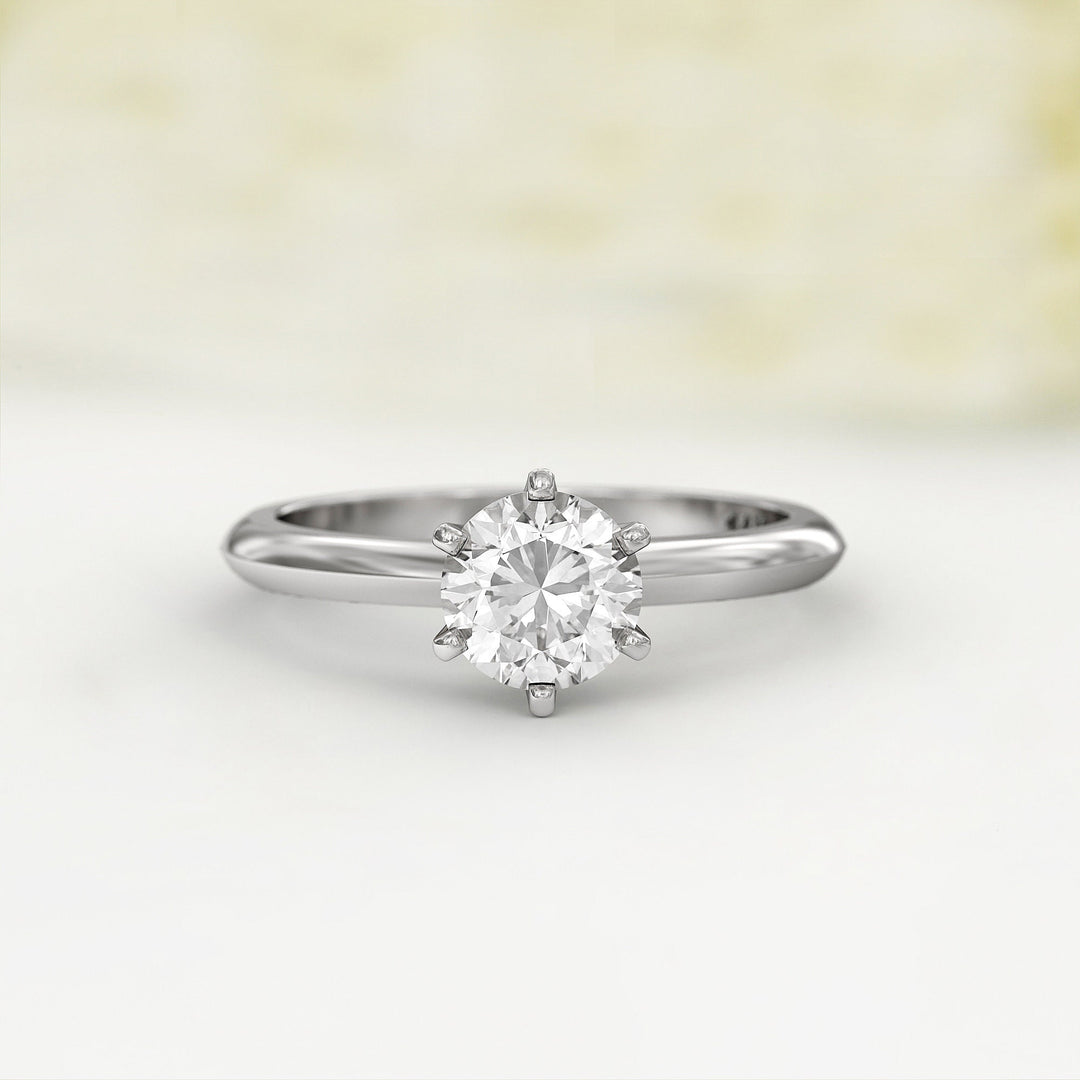 1.0 CT Round Cut Moissanite Six Prong Diamond Engagement Ring