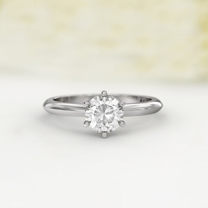 1.0 CT Round Cut Moissanite Six Prong Diamond Engagement Ring