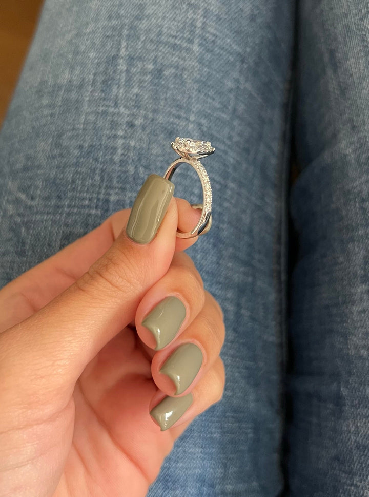 1.0 CT Pear Cut Halo Pave Moissanite Engagement Ring