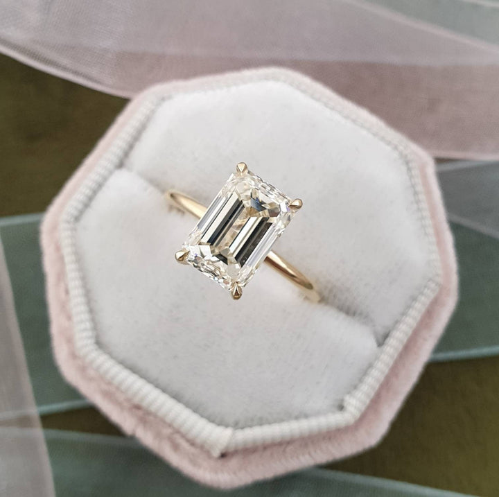 1.0 CT-3.50CT Emerald Cut Lab Grown Diamond Hidden Halo Engagement Ring