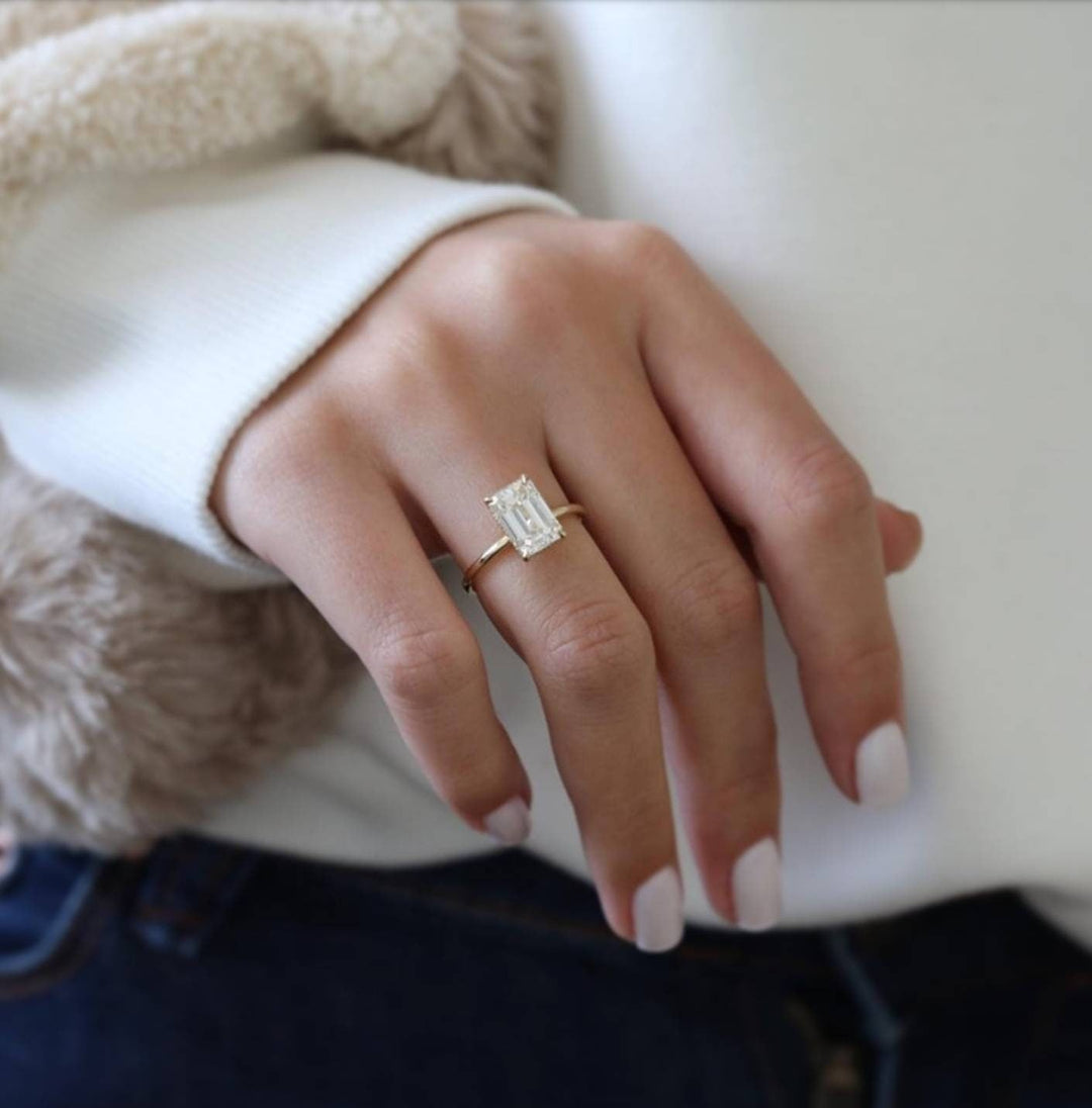 1.0 CT-3.50CT Emerald Cut Lab Grown Diamond Hidden Halo Engagement Ring