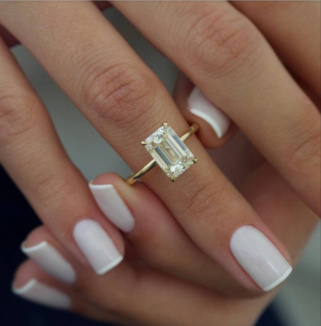 1.0 CT-3.50CT Emerald Cut Lab Grown Diamond Hidden Halo Engagement Ring
