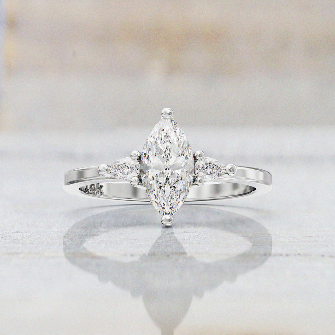 0.7 CT Marquise Cut Moissanite Three Stone Engagement Ring