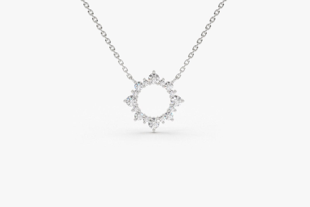 Round Cut Diamond Sun Necklace for Women