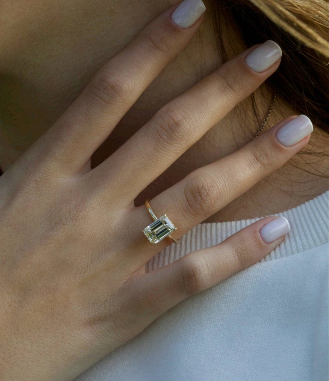1.0 CT-3.50CT Emerald Cut Lab Grown Diamond Hidden Halo Engagement Ring
