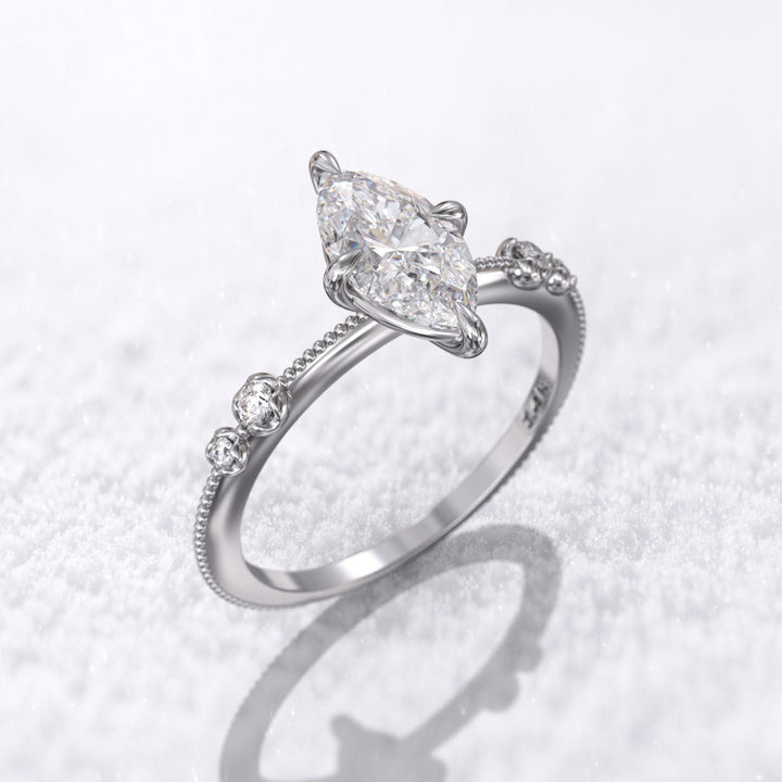 1.0 CT Marquise Cut Moissanite Unique Engagement Ring