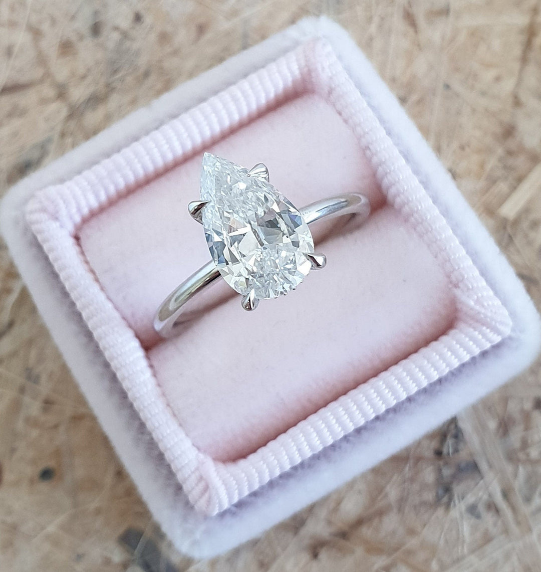 1.70 CT - 3.50 CT Pear Diamond Hidden Halo Engagement Ring