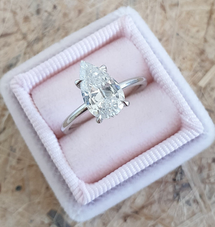 1.70 CT - 3.50 CT Pear Diamond Hidden Halo Engagement Ring