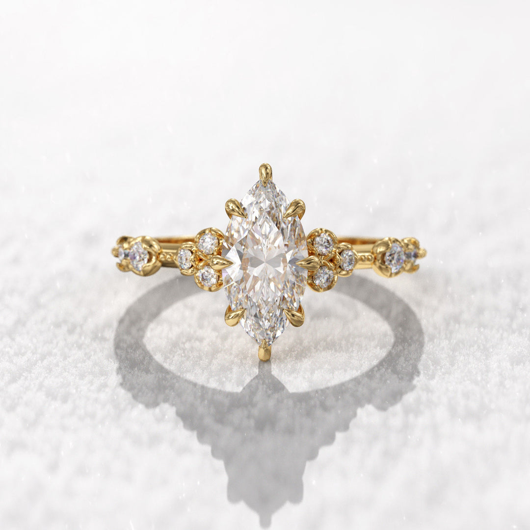 0.7 CT Marquise Cut Moissanite Cluster Engagement Ring