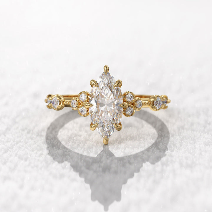 0.7 CT Marquise Cut Moissanite Cluster Engagement Ring