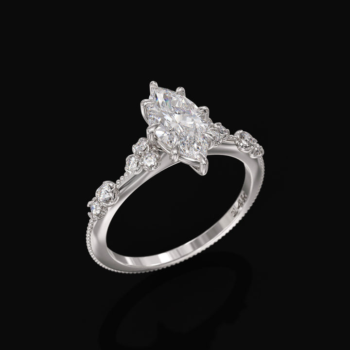 0.7 CT Marquise Cut Moissanite Cluster Engagement Ring