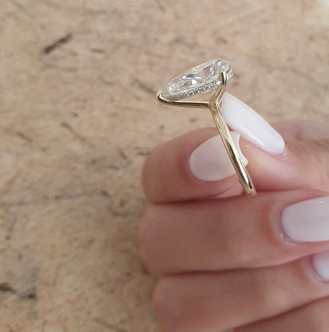 2.50 -4.60 CT Pear Diamond  Engagement Ring With Hidden Halo Setting