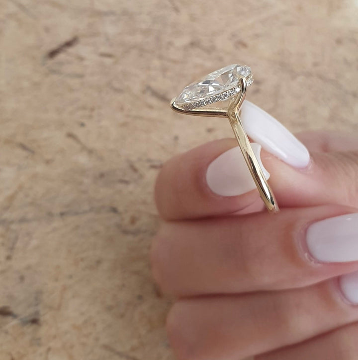 2.50 -4.60 CT Pear Diamond  Engagement Ring With Hidden Halo Setting