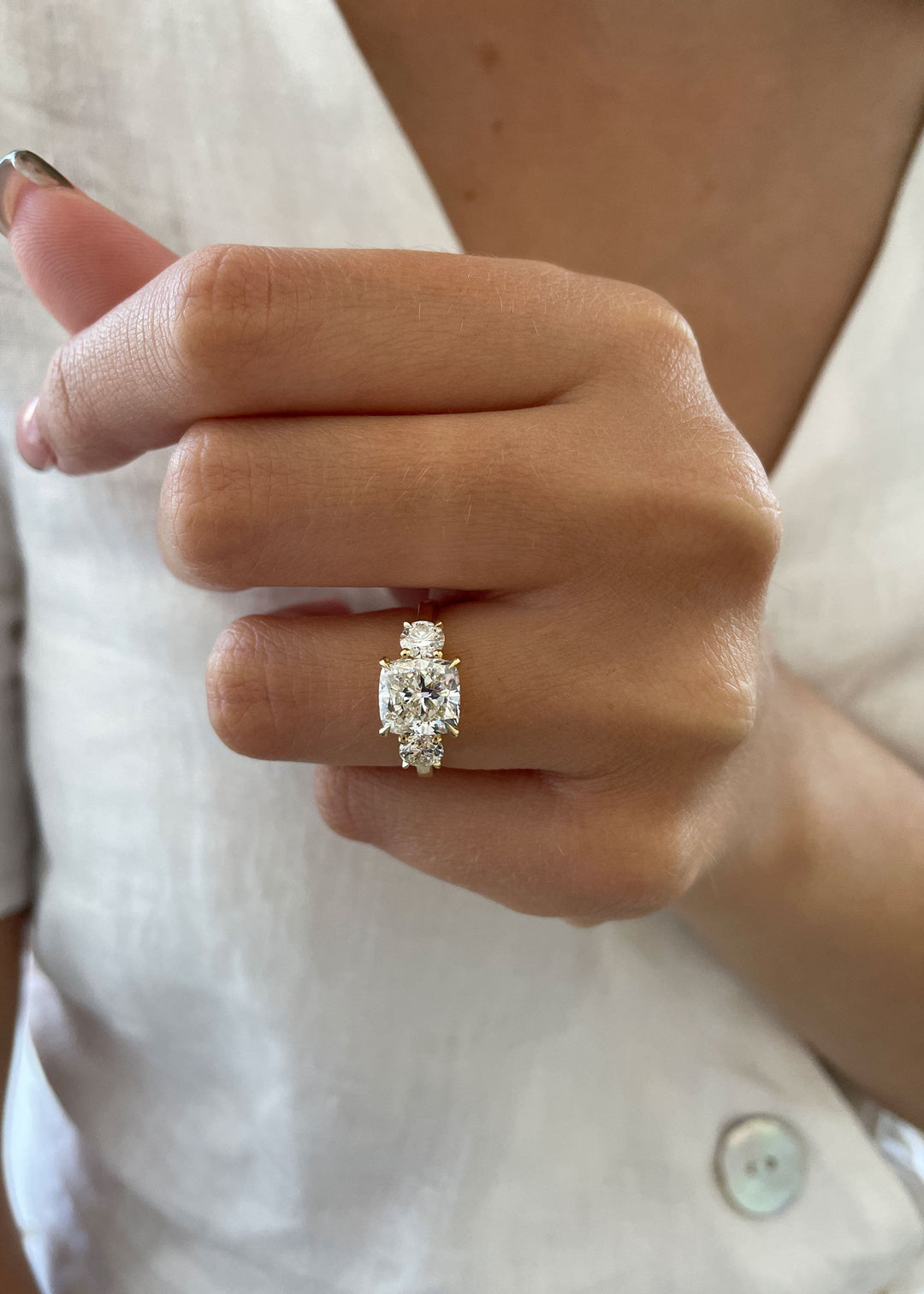 1.50-3.50 CT Cushion Diamond 3 Stones Engagement Ring