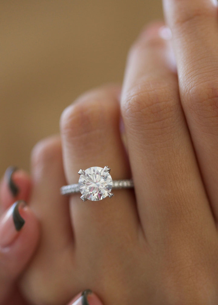 1.0- 3.0 CT Round Diamond Engagement Ring With Pave Setting