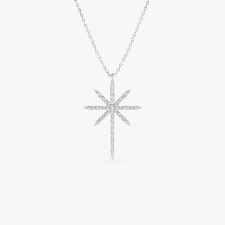 Round Diamond North Star Necklace for Her in 14K Gold