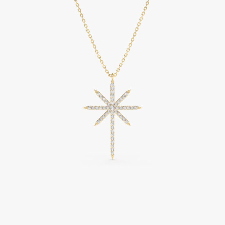 Round Diamond North Star Necklace for Her in 14K Gold