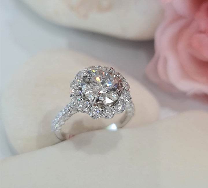 1.50 - 3.50 CT Round Cut Halo Lab Grown Diamond Engagement Ring