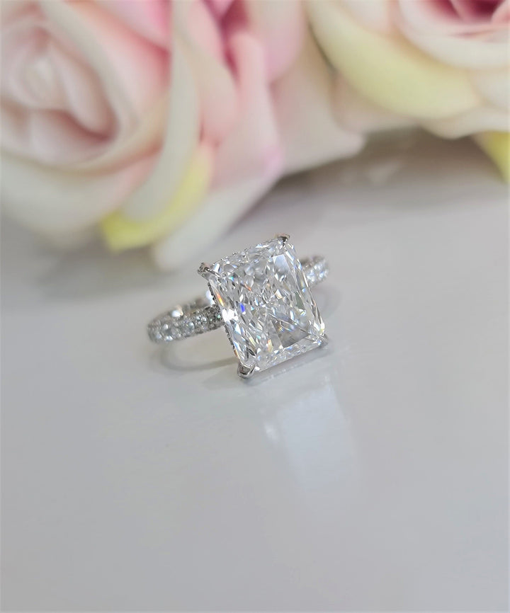 2.50 CT-4.50 CT Radiant Hidden Halo Lab Grown Diamond Engagement Ring
