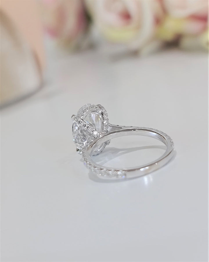 2.0 CT-4.0 CT Oval Hidden Halo Style Lab Grown Diamond Engagement Ring
