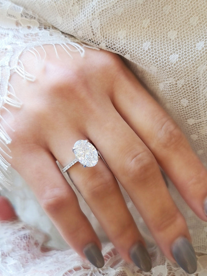 2.0 CT-4.0 CT Oval Hidden Halo Style Lab Grown Diamond Engagement Ring