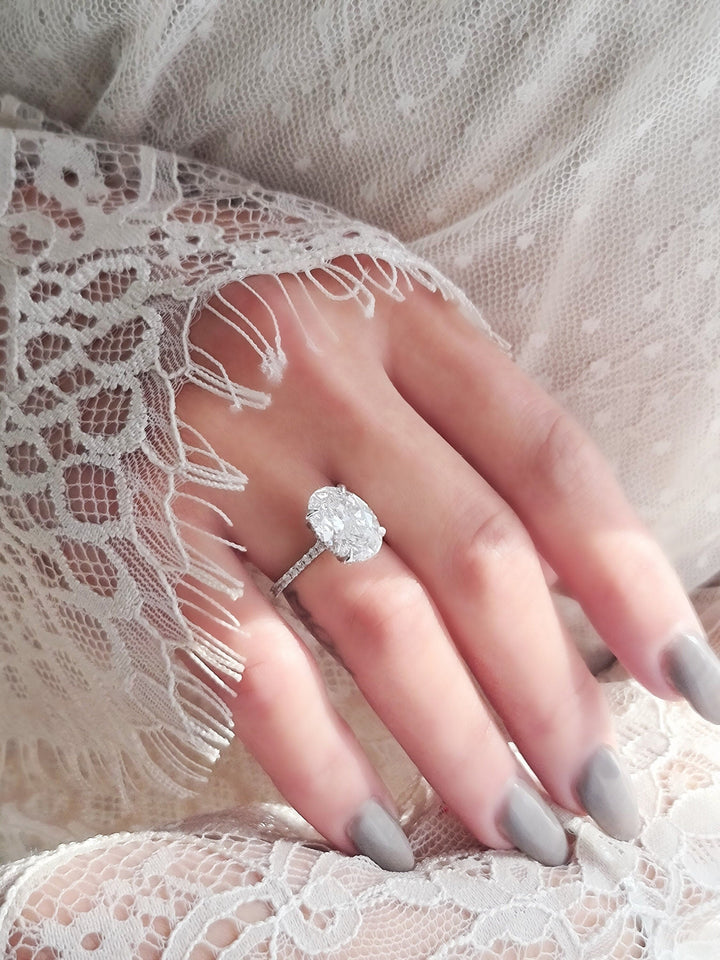 2.0 CT-4.0 CT Oval Hidden Halo Style Lab Grown Diamond Engagement Ring