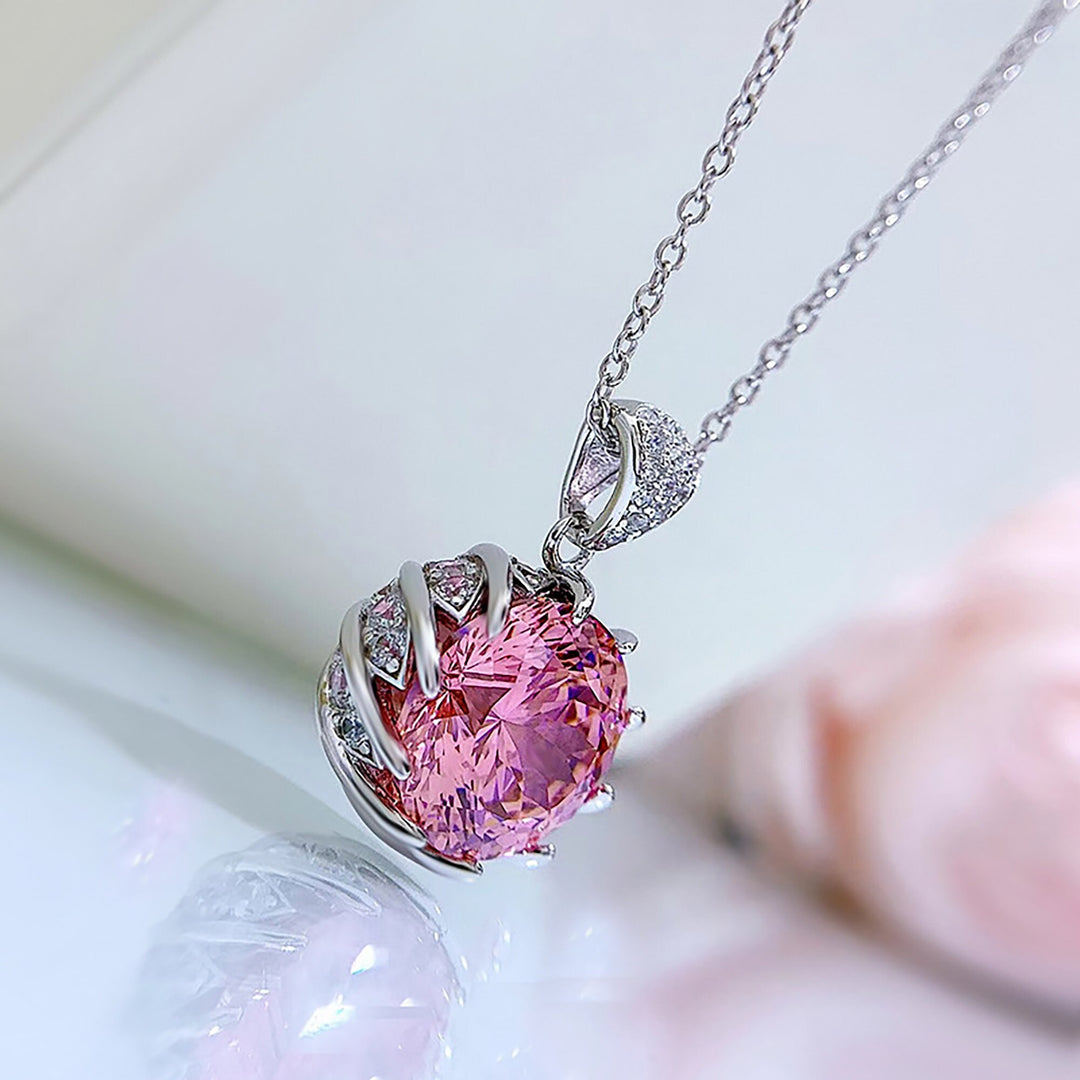 10CT Fancy Pink Round Moissanite Diamond Necklace for Women