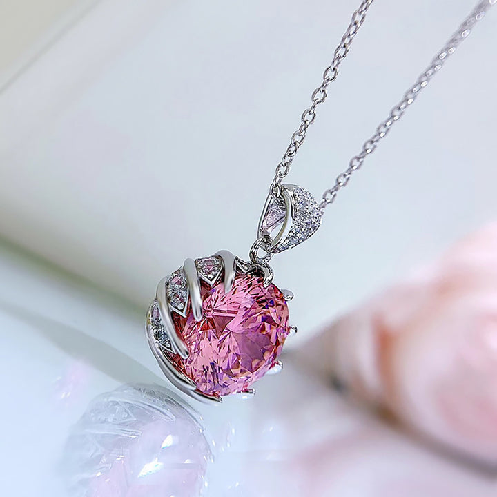 10CT Fancy Pink Round Moissanite Diamond Necklace for Women