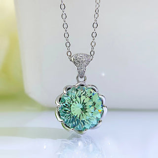 10CT Fancy Green Round Moissanite Diamond Necklace for Women
