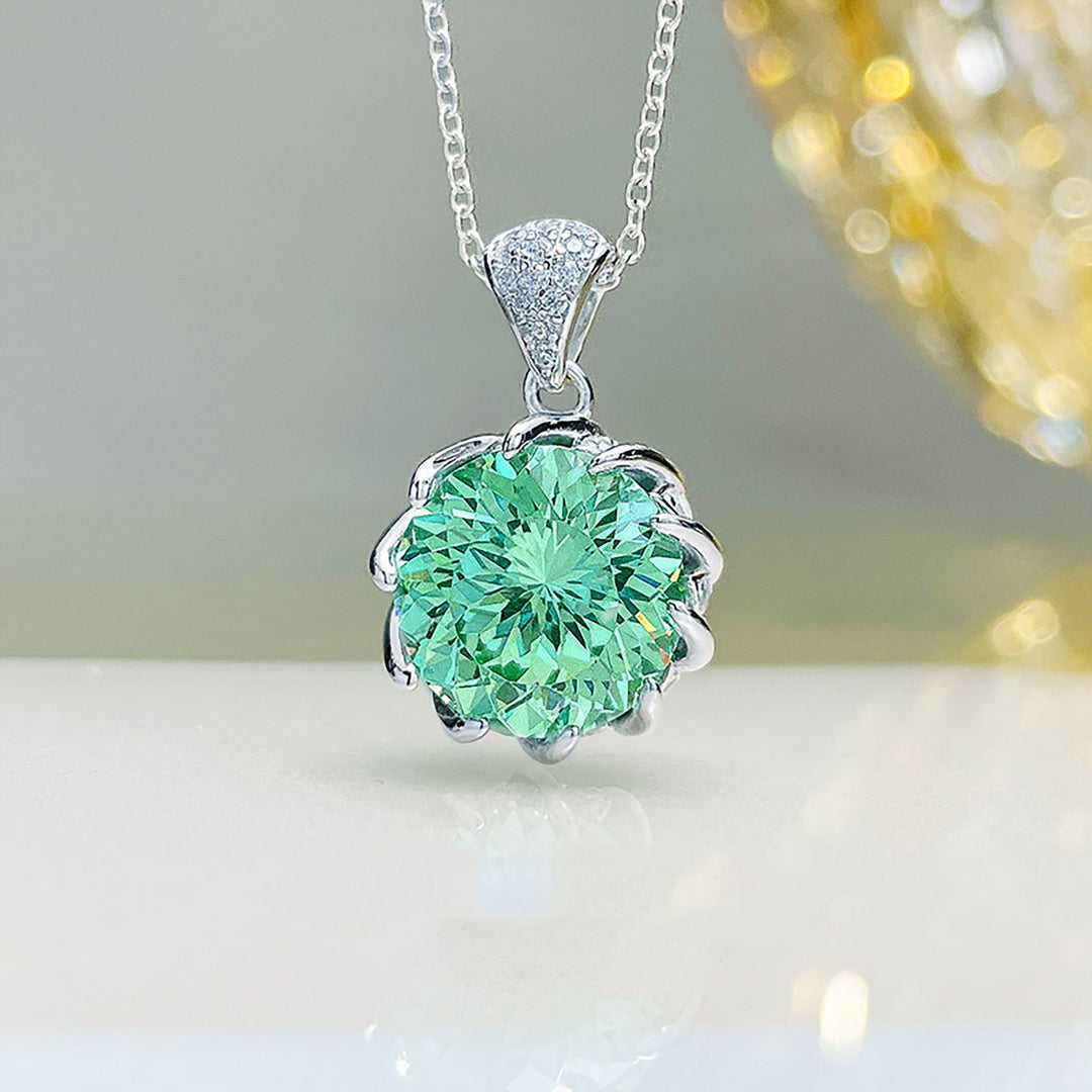 10CT Fancy Green Round Moissanite Diamond Necklace for Women