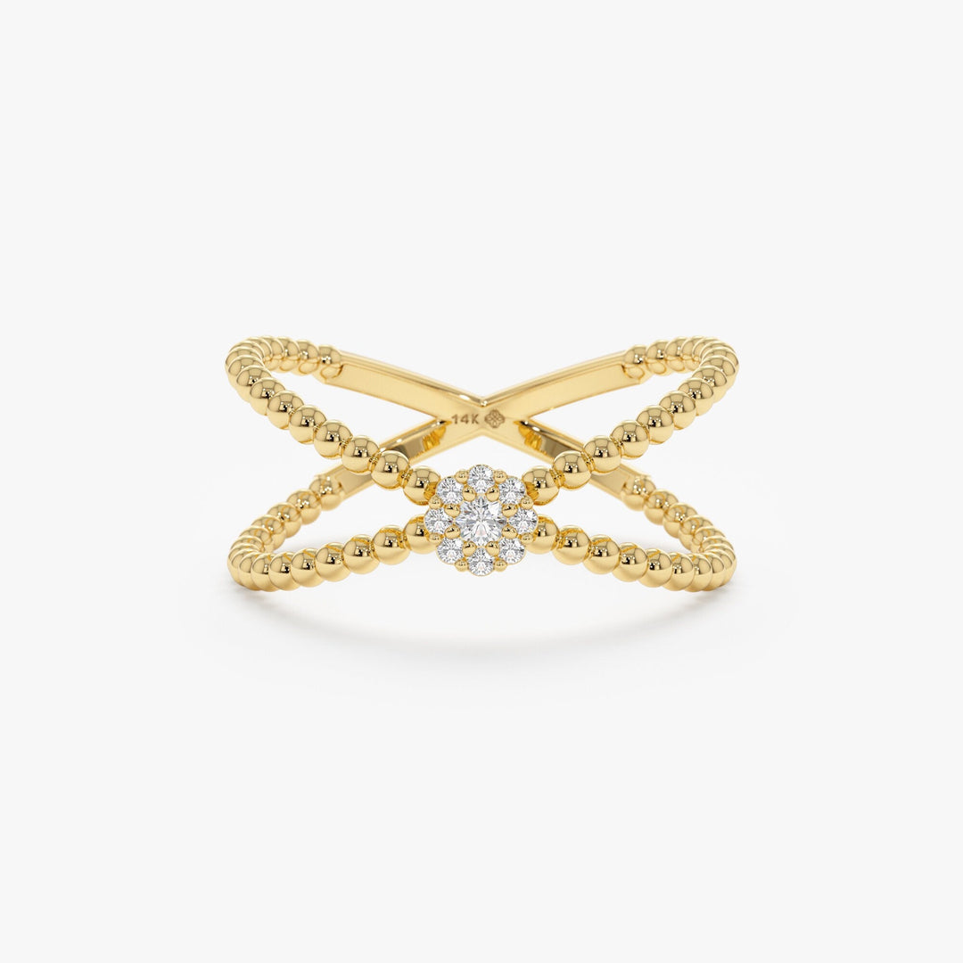 Round Cut Diamond Cross Ring for Women 14k Gold or 18k Gold