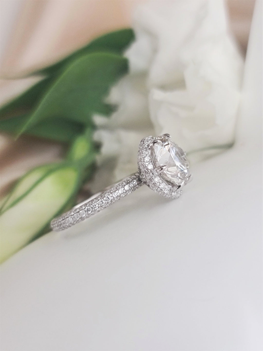 1.0-3.0 CT Round Cut Hidden Halo Style Lab Grown Diamond Engagement Ring