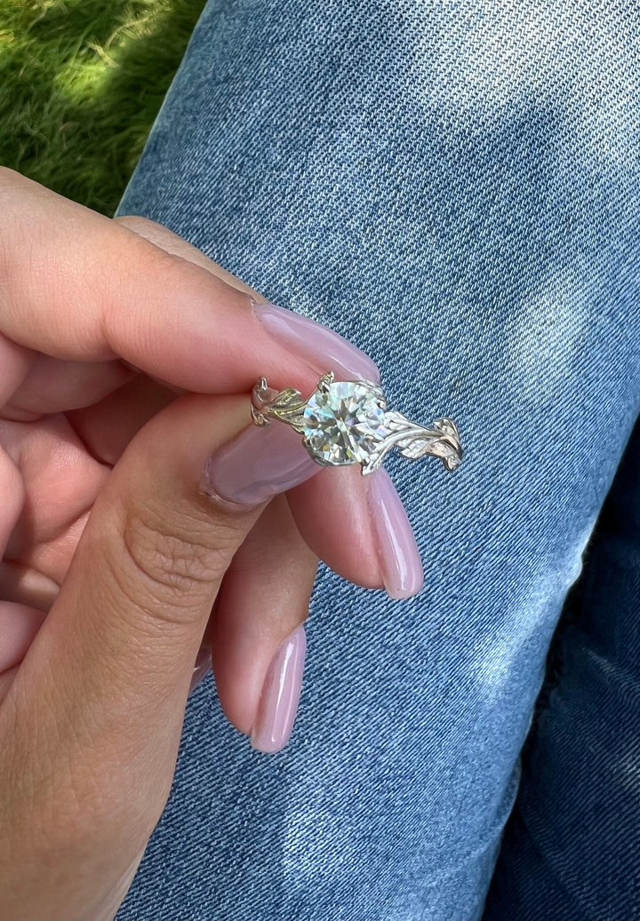 1.0 CT Round Cut Moissanite Diamond Twig Engagement Ring