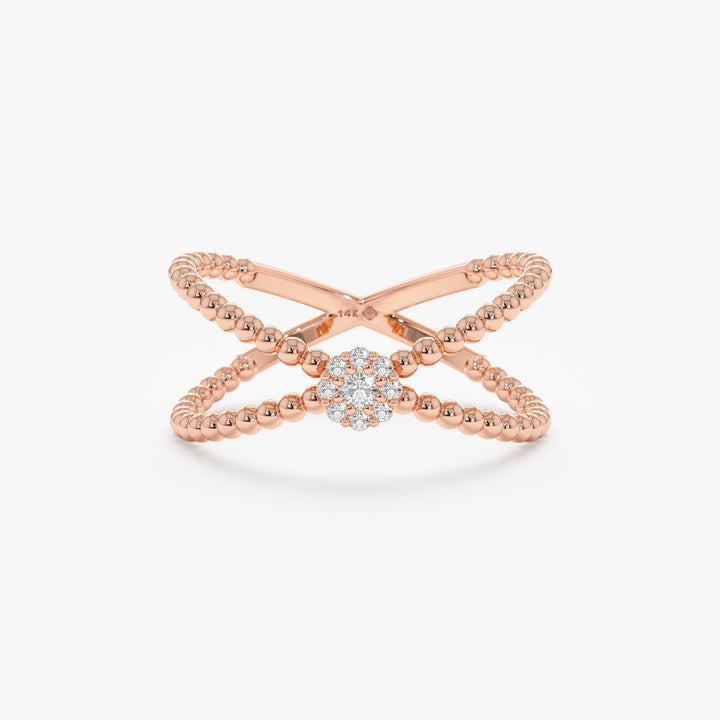 Round Cut Diamond Cross Ring for Women 14k Gold or 18k Gold