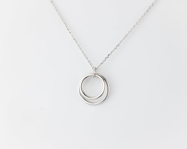 14K Solid Gold Double Circle Necklace for Women