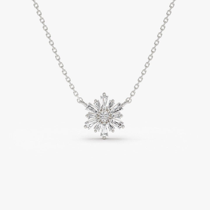 Round & Tapered Baguette Cut Diamond Necklace for Her