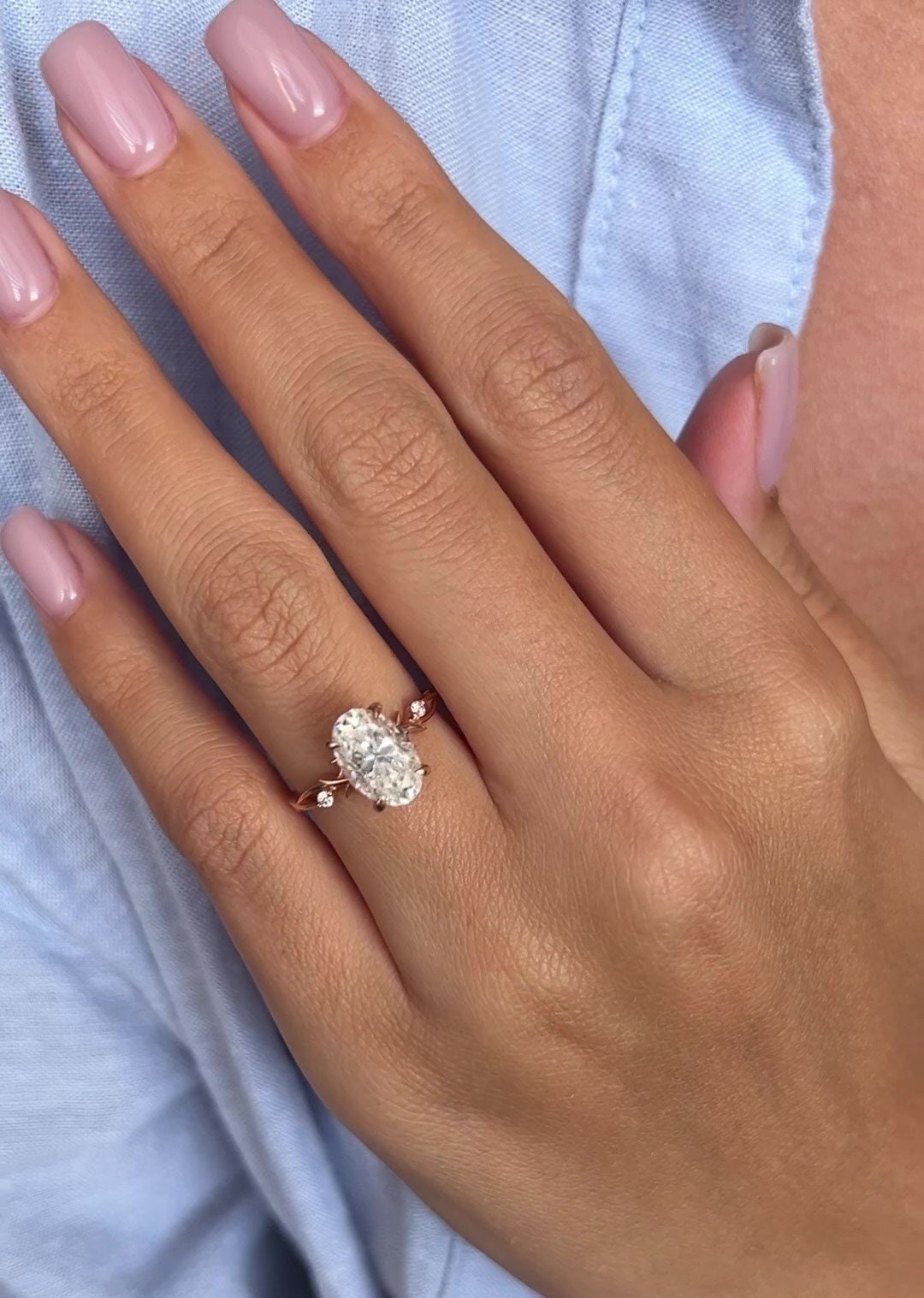 2.0 CT Oval Cut Moissanite Diamond Twig Engagement Ring