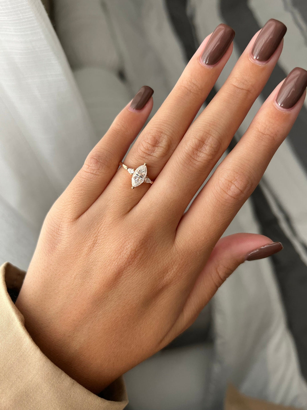 0.7 CT Marquise Cut Moissanite Three Stone Engagement Ring