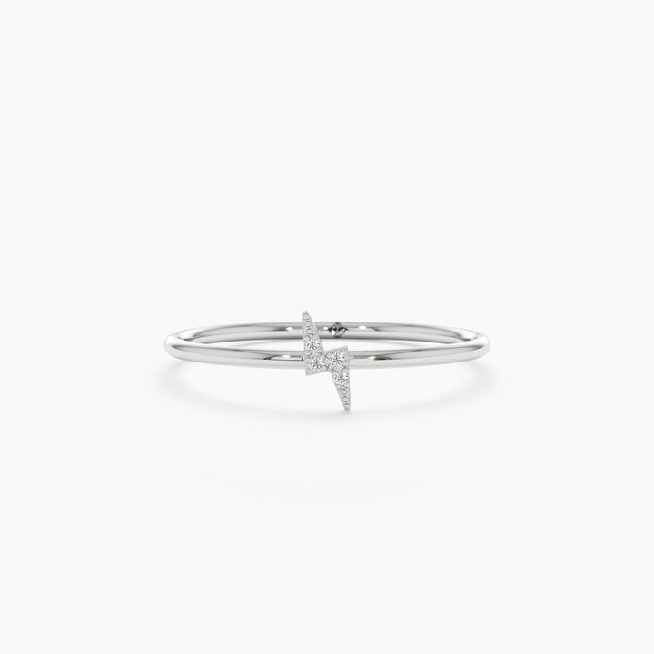 14K Yellow Gold Round Cut Lightning Bolt Ring for Christmas Gift