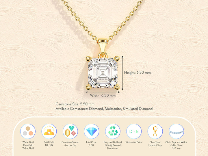 Asscher Cut Diamond Moissanite Necklace for Women