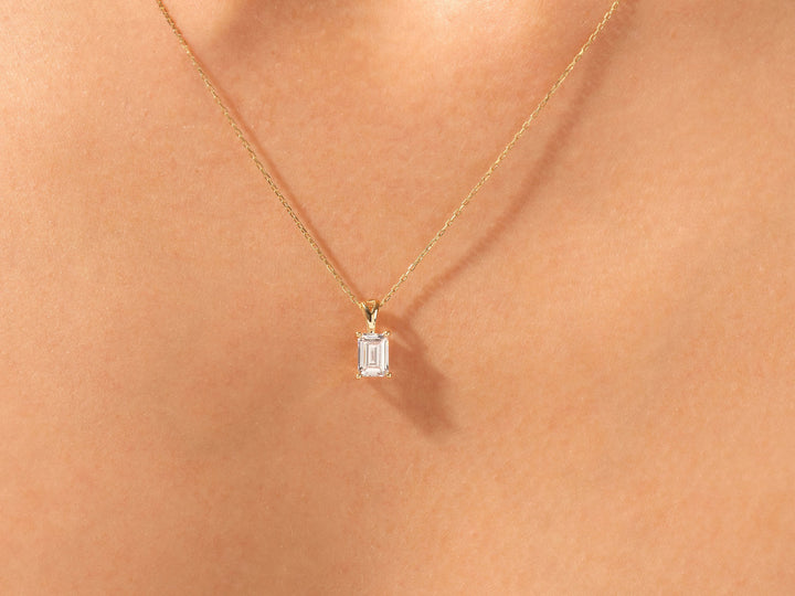 Emerald Cut Solitaire Moissanite Diamond Pendant Necklace for Her