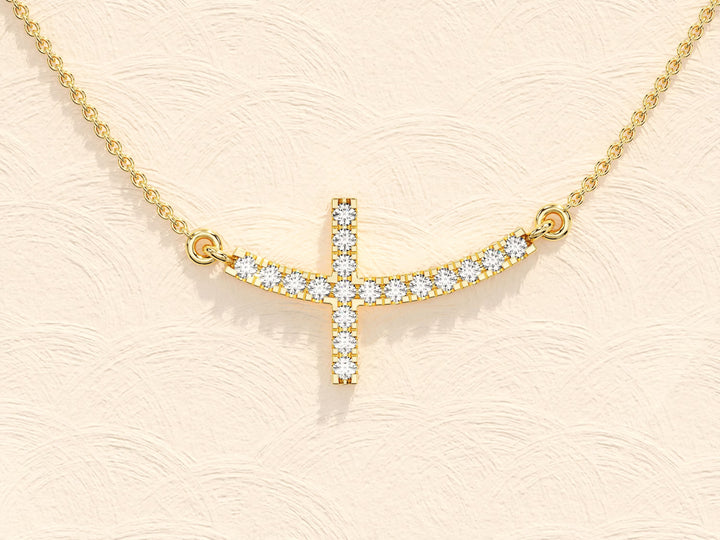 Sideways Cross Diamond Moissanite Necklace for Women